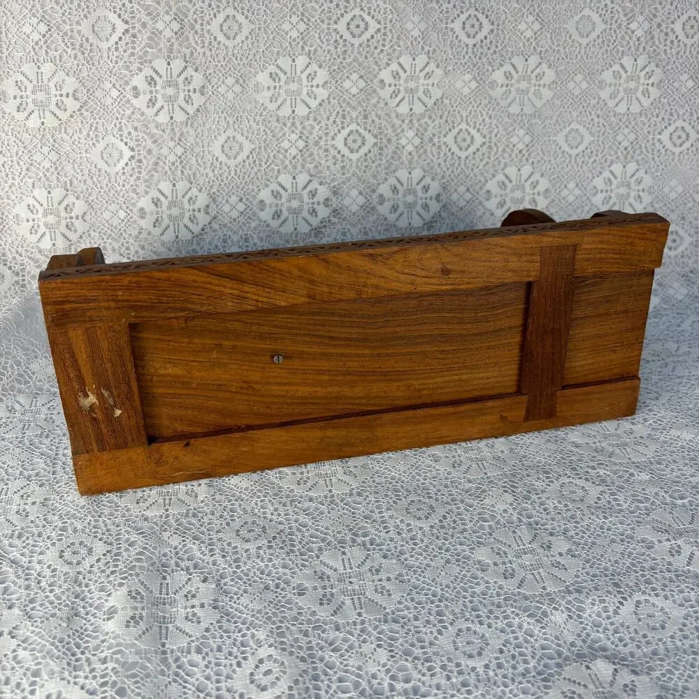 Vintage Hand Carved Wood Owl Bookends Expandable Sliding Book Rack Floral India